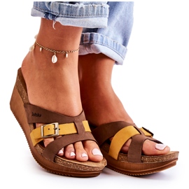 Damtofflor On Wedge Inblu EN000024 Brun-Gul