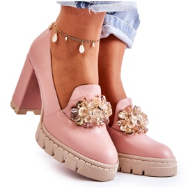 PA2 Eleganta pumps med dekorativ enfärgad rosa-beige caterine