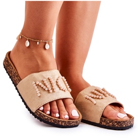 PE1 Klassiska mocka pärlor tofflor Beige Vayana