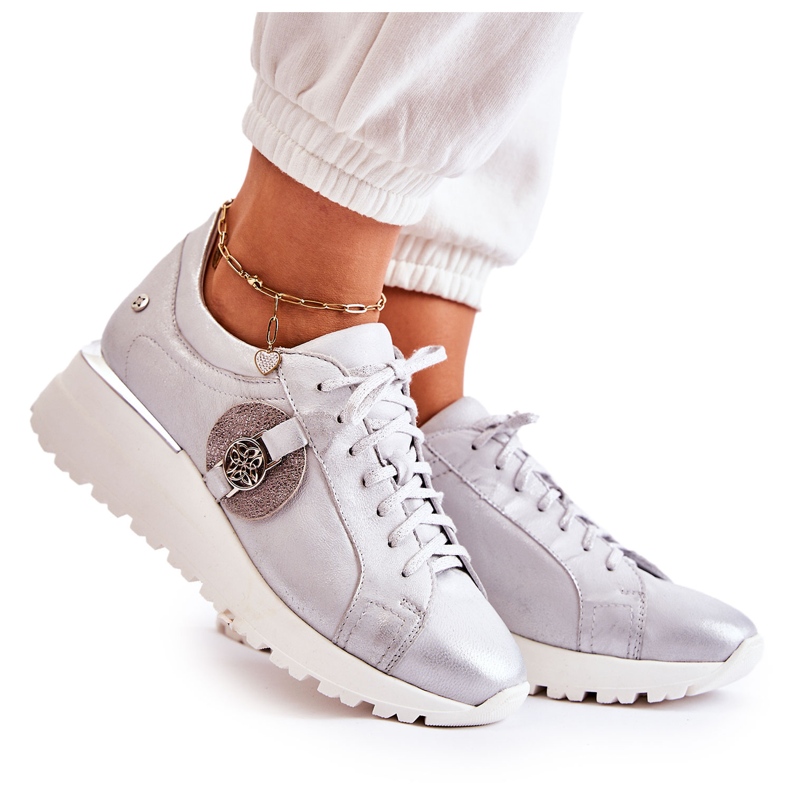 Läder Sportskor På Wedge Maciejka 05492-11 Silver silver-