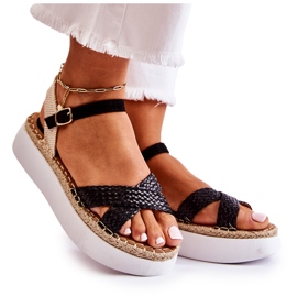 FL1 Kvinnors flätade sandaler på den svarta Selea-plattformen