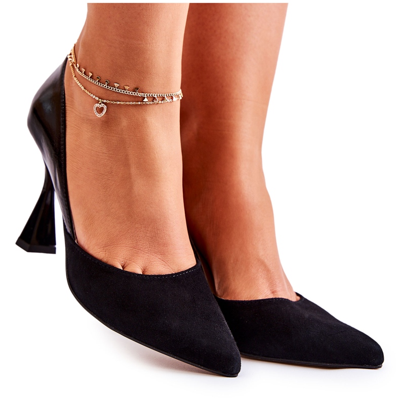 PA2 Fashionabla Läder Pumps I Spitz Black Mailla svart