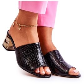 PA2 Lädertofflor för kvinnor på klack Svart Perry gyllene