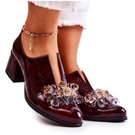 PA2 Lädermosaikskor med transparent rödbrun dekoration Delaver mångfärgad