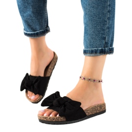 Queentina Mocka tofflor med rosett svart