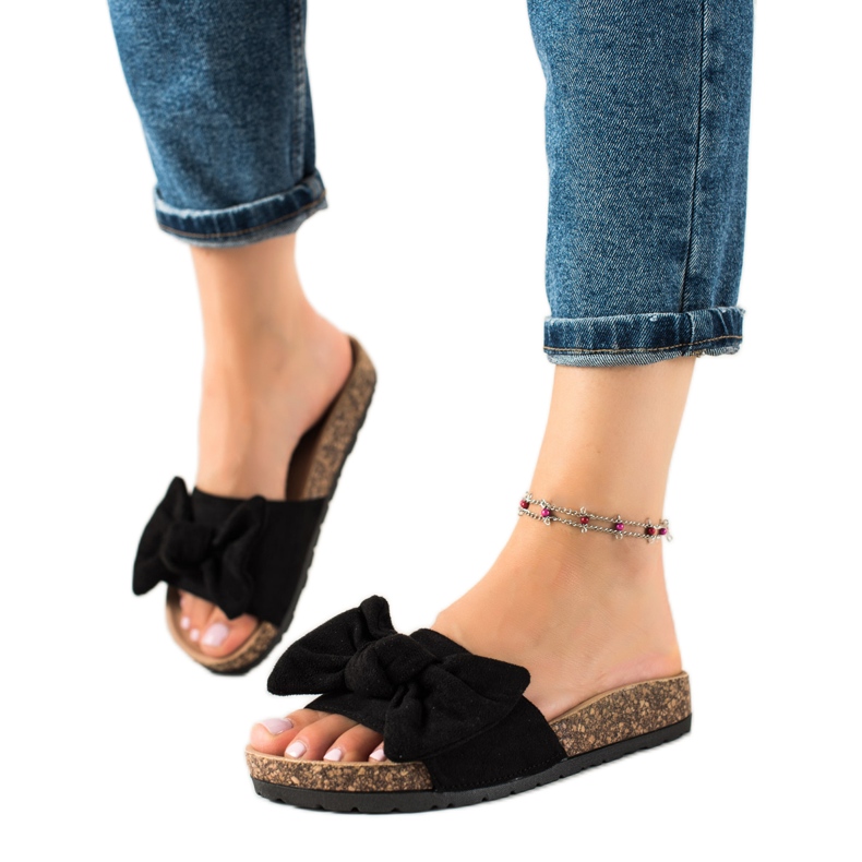 Queentina Mocka tofflor med rosett svart