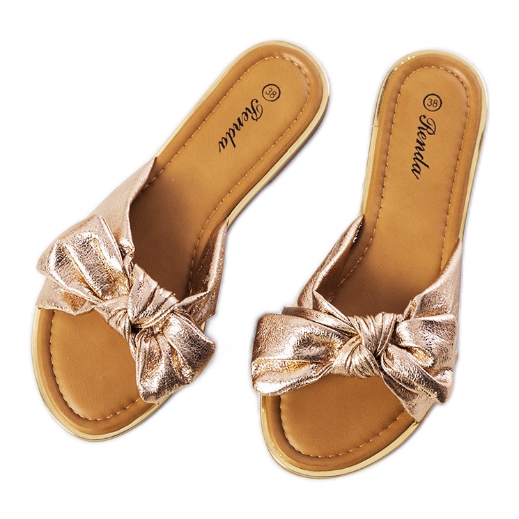 Gyllene tofflor med Yoho-rosett rosa