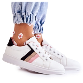 FK2 Damsportskor bundna i vitt Renesme svart rosa gyllene