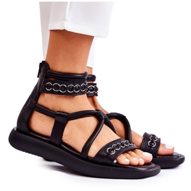 Lädersandaler på plattformen Maciejka 05559-01 Svart