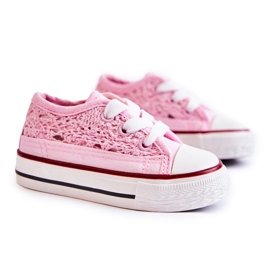 Barns sneakers med spets vit Roly-Poly rosa