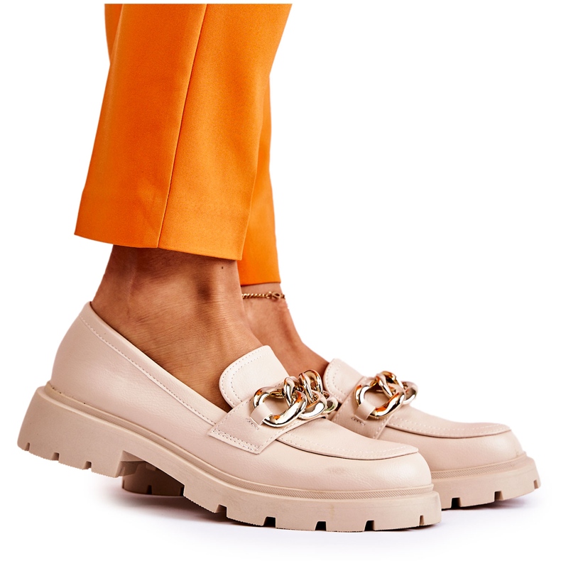 FB1 Läder Loafers Chain Ljus beige Amicable