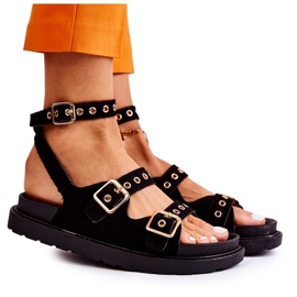 PM1 Damsandaler i mocka med remmar Svart Parys