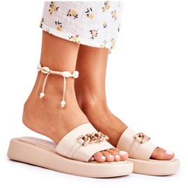 S.Barski Fashionabla beige Megosa tofflor med kedja