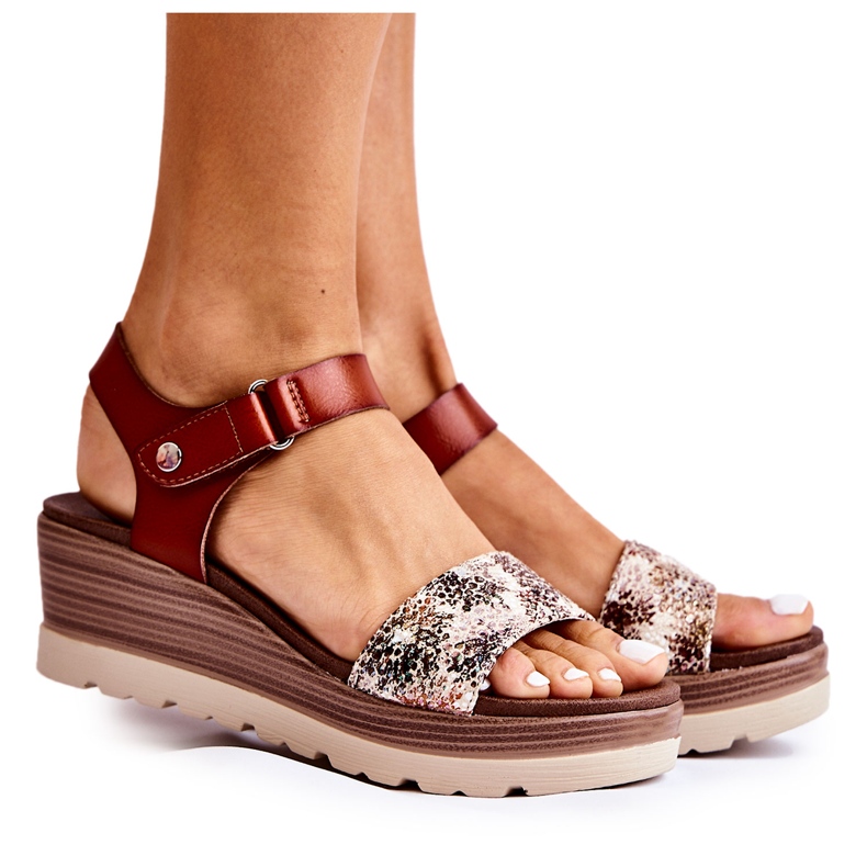 S.Barski Lädersandaler på brun Josella-kil beige