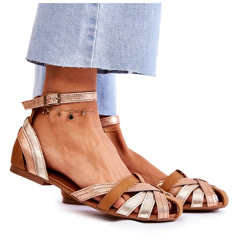 Lädersandaler dam Maciejka 01924-32 Guld-Brun