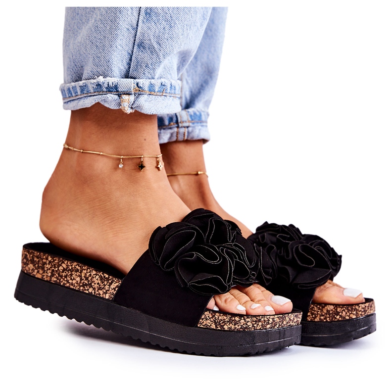 PS1 Damtofflor i mocka med svart Nemis-prydnad