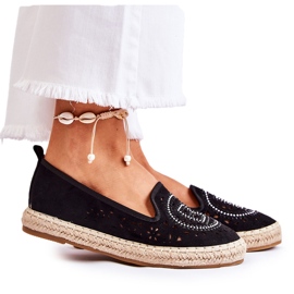 S.Barski Meredith Black Openwork Slip-on Espadrilles dam svart