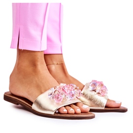 Lädertofflor för kvinnor med Nicole 2726 gyllene dekoration