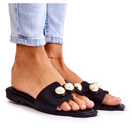 PG1 Svarta Tacoma-tofflor för kvinnor med dekorativa pärlor