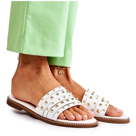 S.Barski Kvinnors skinntofflor med vit Brien-dekoration