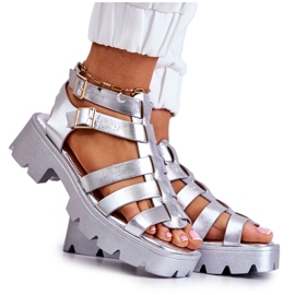 PS1 Lädersandaler med remsor Silver Minorite