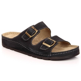 Svarta Helios 813 svarta bekväma skinntofflor för män