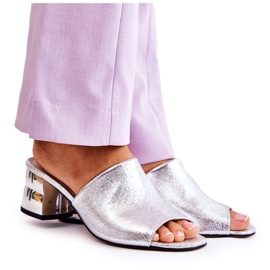 PA2 Lädertofflor för kvinnor på hög klack Silver Perry