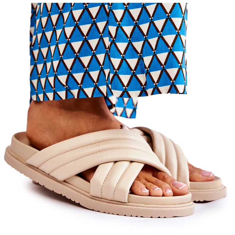 PJ1 Klassiska lädertofflor för kvinnor Beige Daron