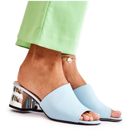 PA2 Lädertofflor för kvinnor på klack Blå Perry