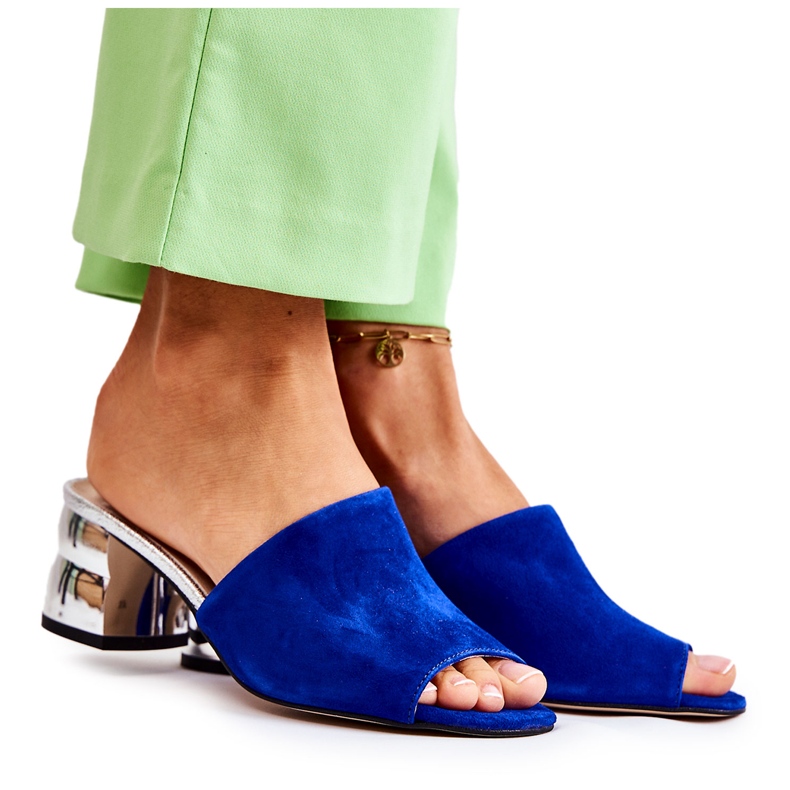 PA2 Damtofflor i mocka på klack Marinblå Perry silver-