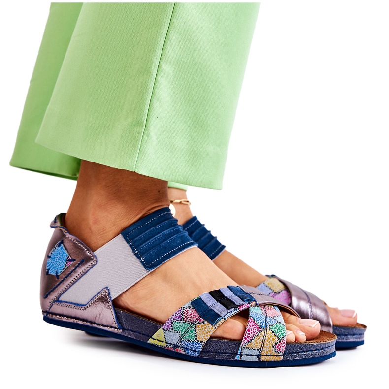 Lädersandaler Med Ribbstickad Maciejka 03375 Blå