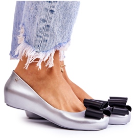 PH1 Kvinnors gummiballerinor med rosett Silverflorret