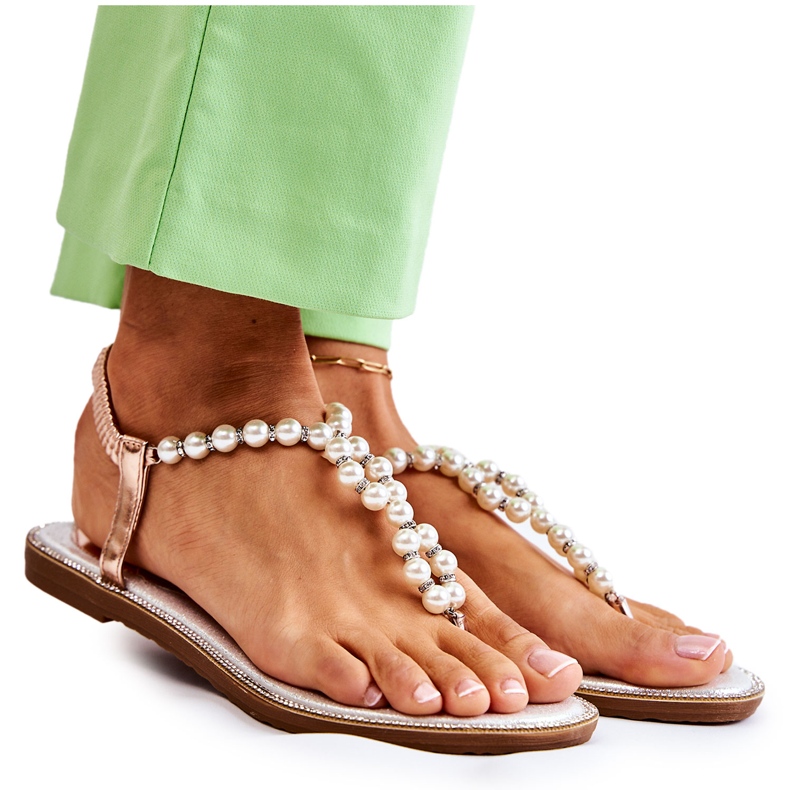 PG1 Fashionabla sandaler Flip Flops med pärlor Rose Gold Isalia rosa gyllene