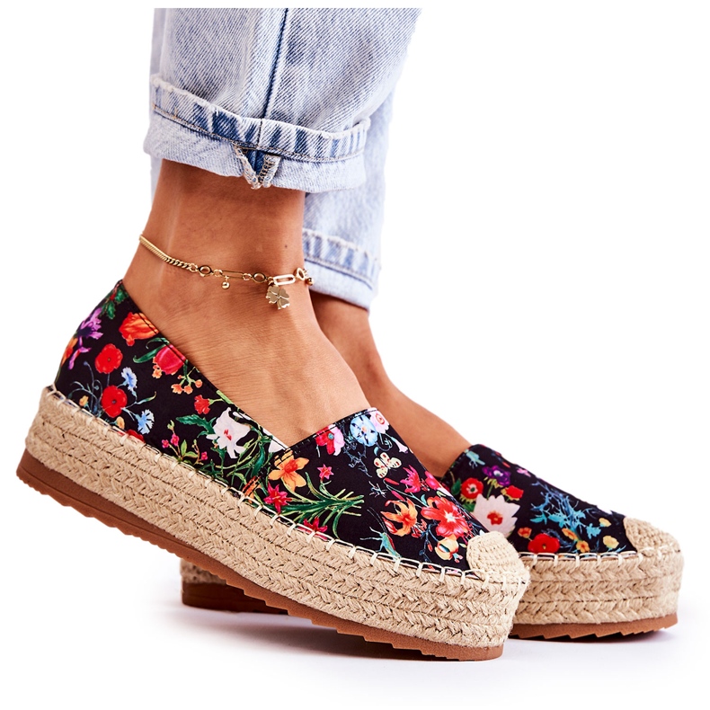 FS3 Fashionabla Slip-On Espadrilles i Svarta Morice Blommor mångfärgad