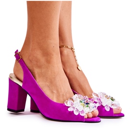 PA2 Fashionabla Pumps-sandaler i mocka med Fuchsia Meriss-dekoration rosa