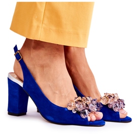 PA2 Fashionabla Pumps-sandaler i mocka med kristaller Marinblå Nolissa