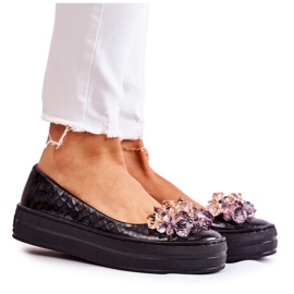 PA2 Läderballerinor På Plattformen Med Svart Beriette-dekoration