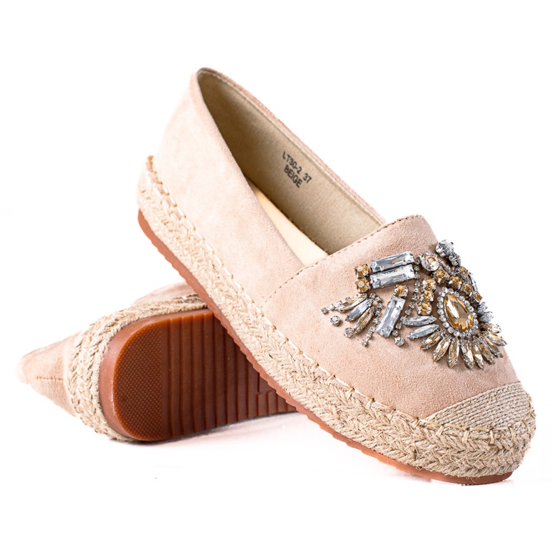 SHELOVET Espadriller med kristaller beige