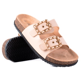 SHELOVET Tofflor med dekorativa spännen beige