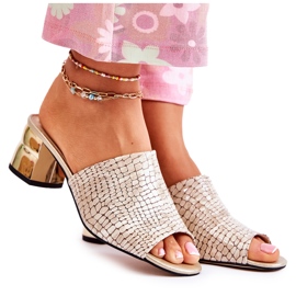 PA2 Läder Kvinnors Tofflor Krokodil På Klack Beige Perry