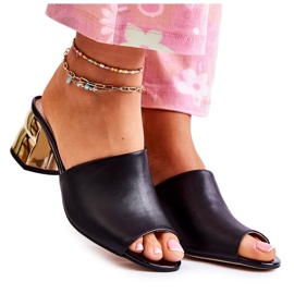 PA2 Lädertofflor för kvinnor på klack Svart Perry