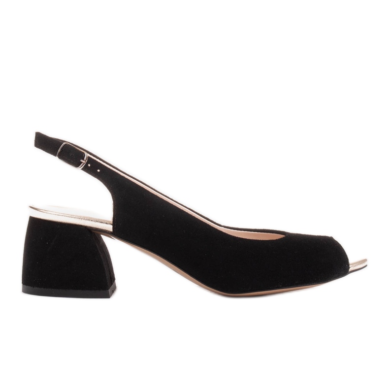 Marco Shoes Svarta mockasandaler med stabil klack