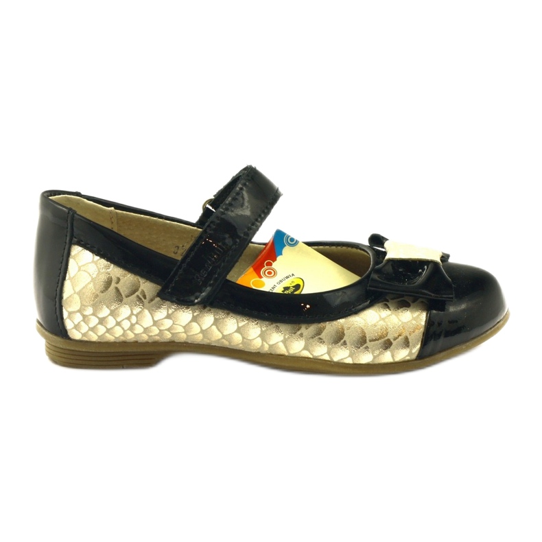 Svart och guld ballerinor läder rosett Ren But