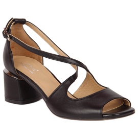 Svart läder damsandaler med höga klackar Juma