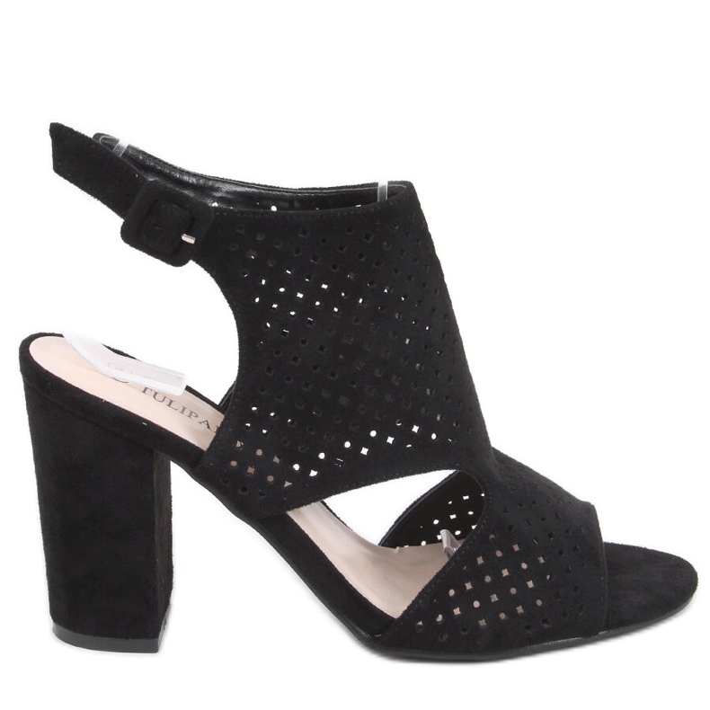 Guala Svarta högklackade genombrutna sandaler