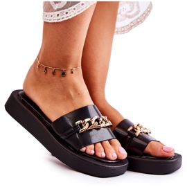 S.Barski Fashionabla svarta Megosa-tofflor med kedja