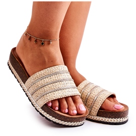 S.Barski Klassiska tofflor för kvinnor med kedja Beige Maddy