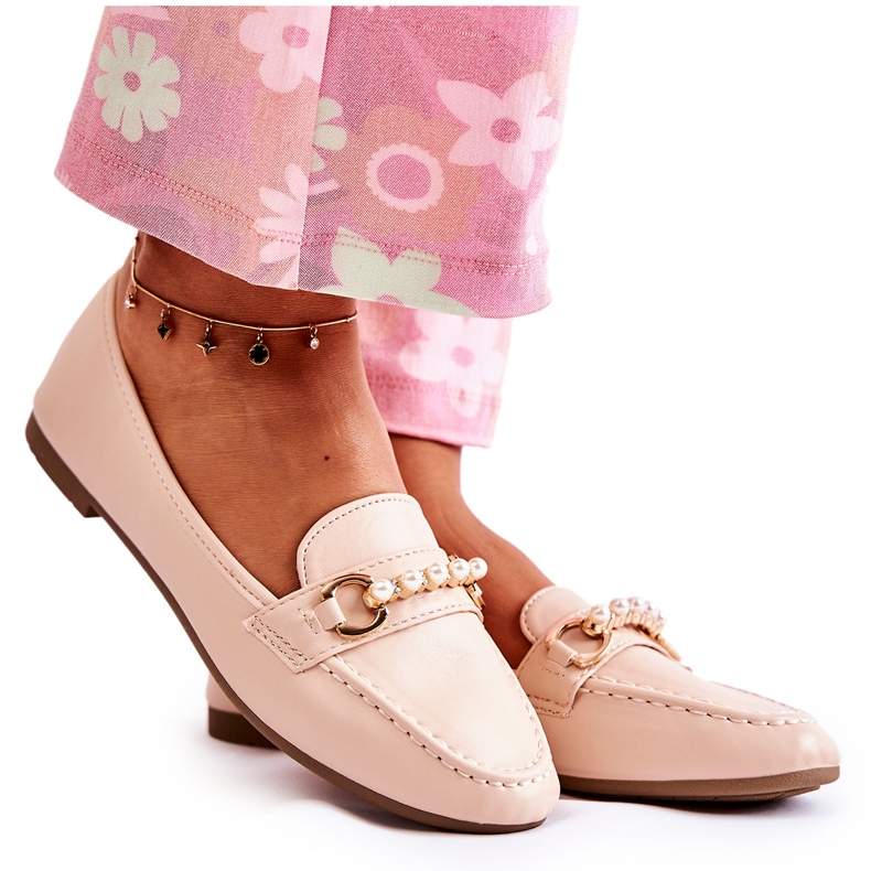 PG1 Dam Loafers med dekorativa pärlor Beige Sergia