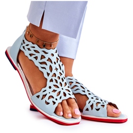 PA2 Läder lätta genombrutna sandaler ljusblå Alima