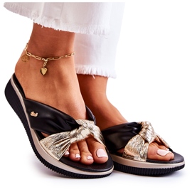 PE1 Bekväma lädertofflor för kvinnor svart och guld Neyla gyllene
